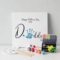 Custom Family Handprint Art Canvas Kit - DIY Complete Keepsake Gift Set with Paints, Dual-Tip Markers, Brushes & Palette