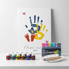 DIY Family Handprint Canvas Art Kit - Custom Newborn Footprint Casting & Keepsake Painting Set for Couples, Baby Shower & Anniversary Gift