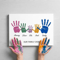 Personalized Family Handprint Art Kit | Custom Handprint Frameless Canvas Painting Set with Non-Toxic Paints for Family Keepsakes & Wall Decor