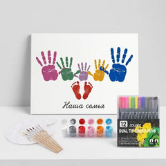 Personalized Family Handprint Art Kit | Custom Handprint Frameless Canvas Painting Set with Non-Toxic Paints for Family Keepsakes & Wall Decor