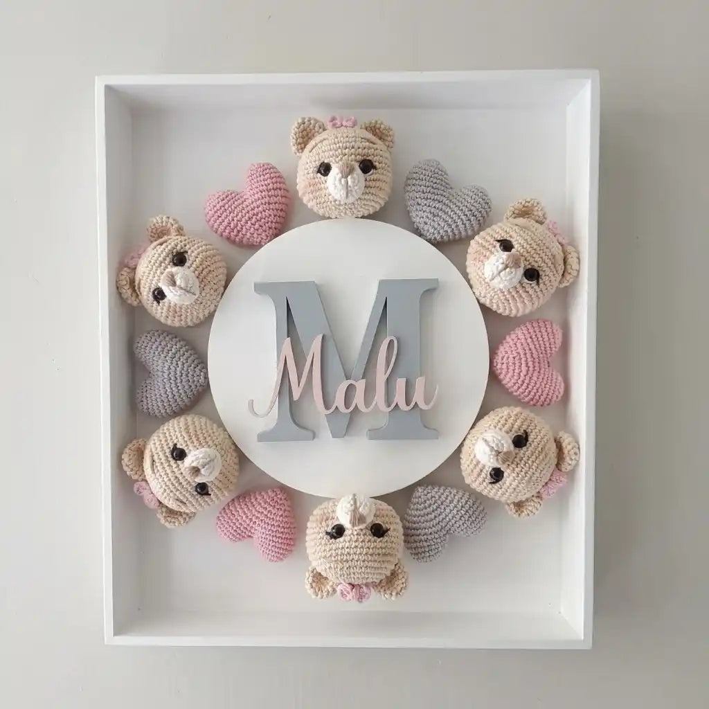 DIY Amigurumi Bear Nursery Name Sign Kit | Custom 3D Shadow Box Craft Set | Personalized Baby Room Decor