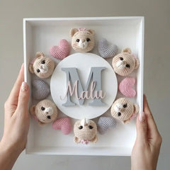 DIY Amigurumi Bear Nursery Name Sign Kit | Custom 3D Shadow Box Craft Set | Personalized Baby Room Decor