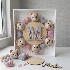 DIY Amigurumi Bear Nursery Name Sign Kit | Custom 3D Shadow Box Craft Set | Personalized Baby Room Decor