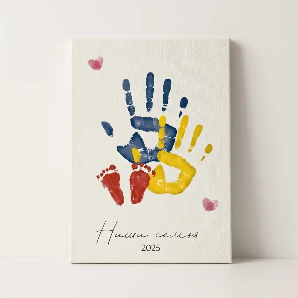DIY Family Handprint Canvas Art Kit - Custom Newborn Footprint Casting & Keepsake Painting Set for Couples, Baby Shower & Anniversary Gift