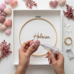 DIY Personalized Name Shadow Box Art Kit | Custom Crochet Heart & Preserved Floral Wreath for Nursery, Anniversary, or New Baby Gift