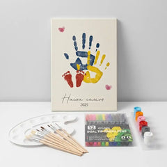 DIY Family Handprint Canvas Art Kit - Custom Newborn Footprint Casting & Keepsake Painting Set for Couples, Baby Shower & Anniversary Gift