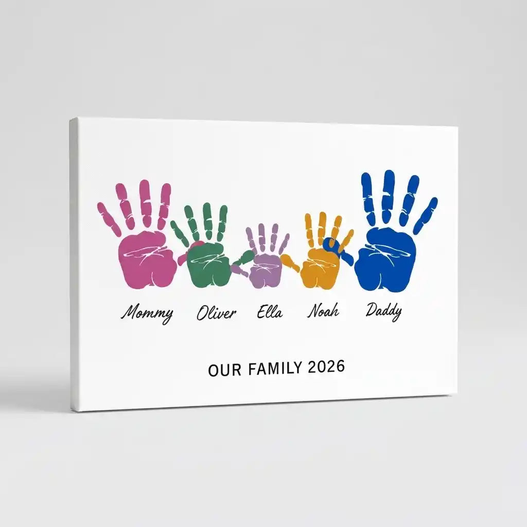 Personalized Family Handprint Art Kit | Custom Handprint Frameless Canvas Painting Set with Non-Toxic Paints for Family Keepsakes & Wall Decor