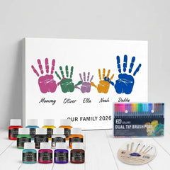 Personalized Family Handprint Art Kit | Custom Handprint Frameless Canvas Painting Set with Non-Toxic Paints for Family Keepsakes & Wall Decor